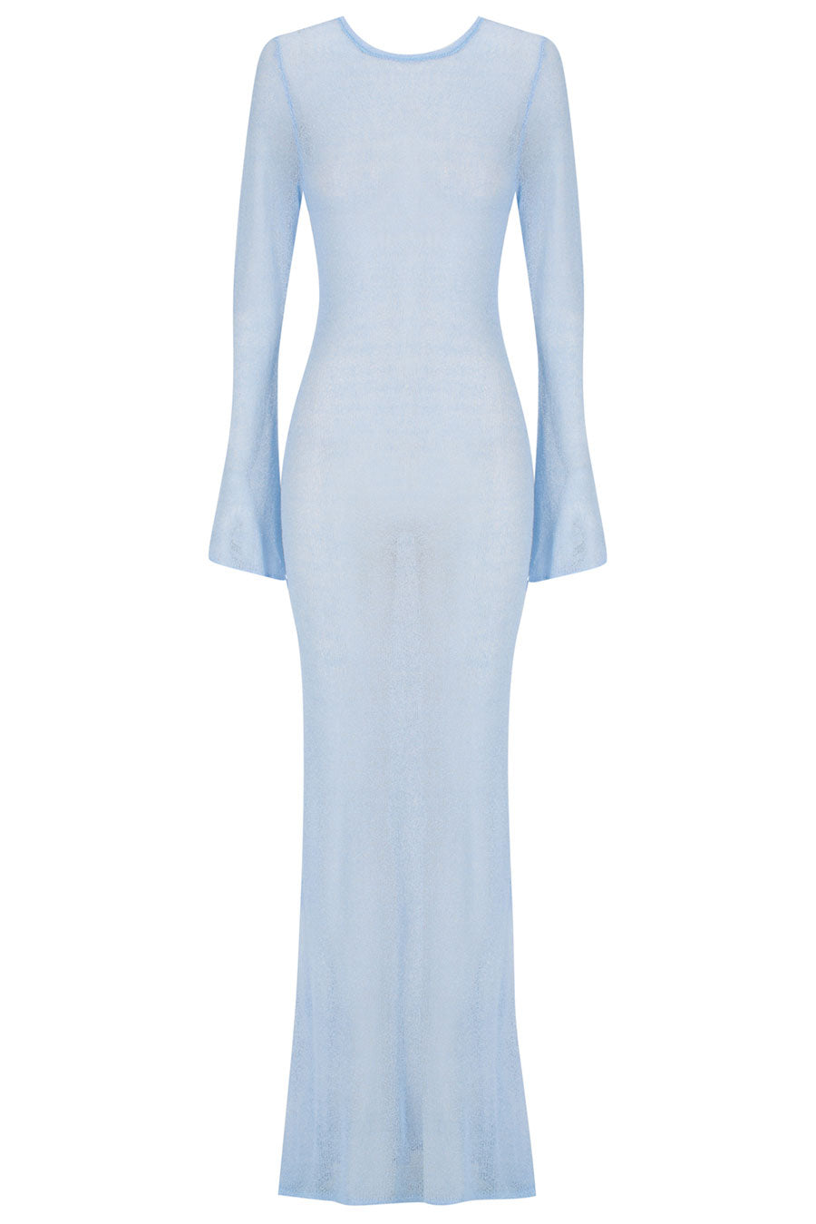 Light blue sheer long-sleeve dress on a white background