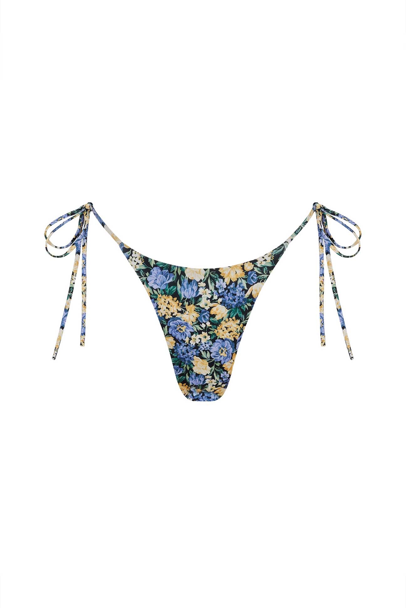 Floral bikini bottom with tie sides on a white background