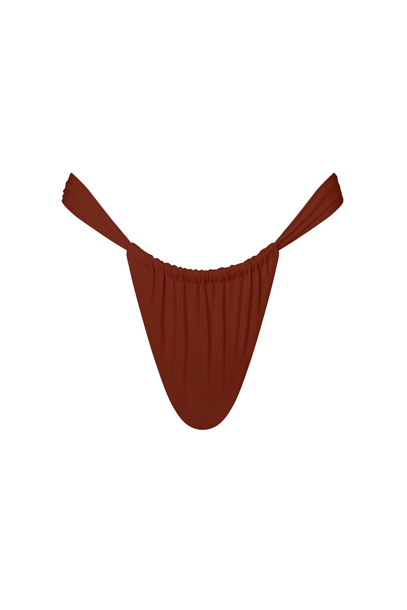A terracotta-colored swimwear bottom with a minimalist design and adjustable straps.