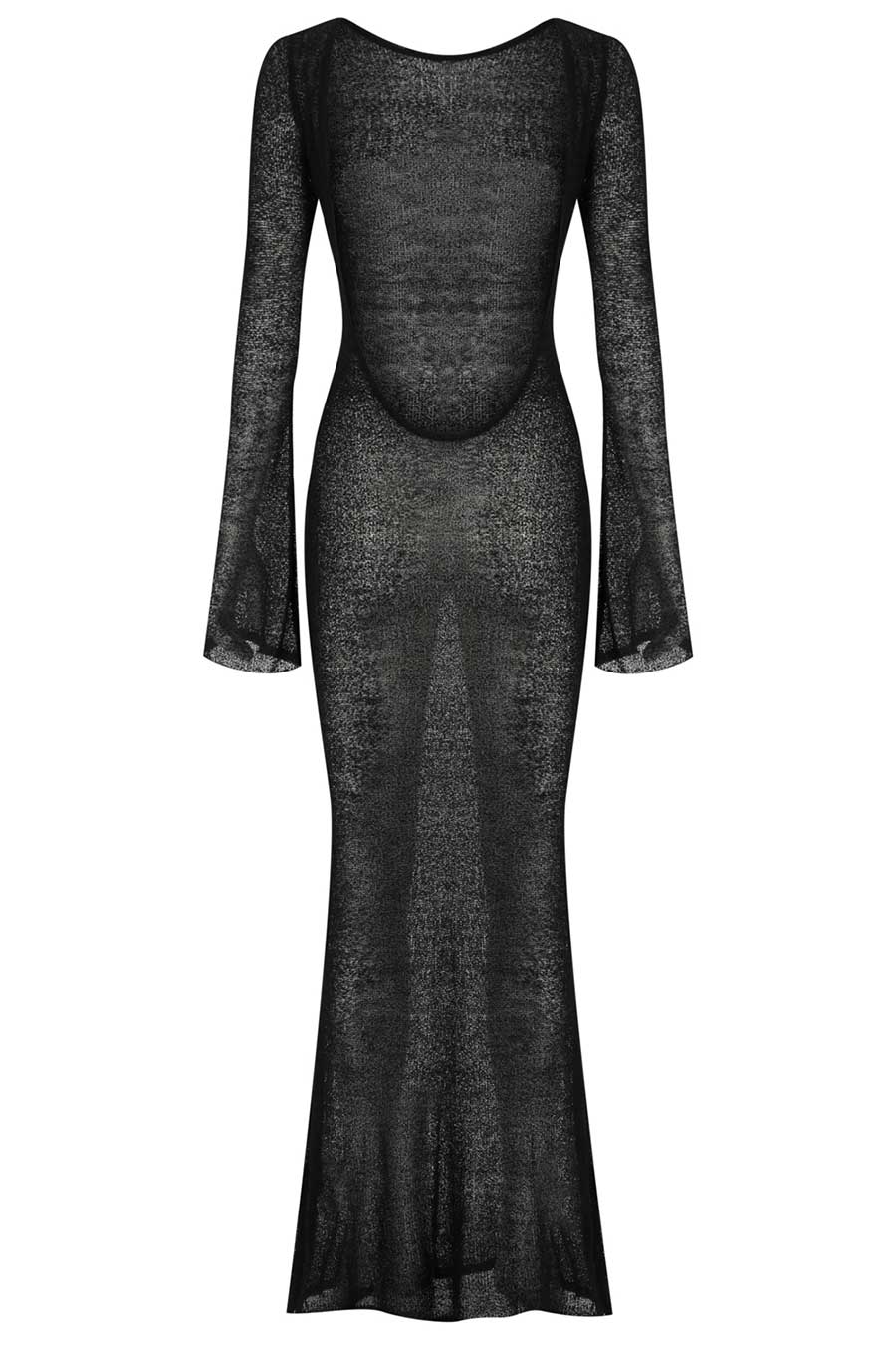 Black long-sleeve dress on a white background