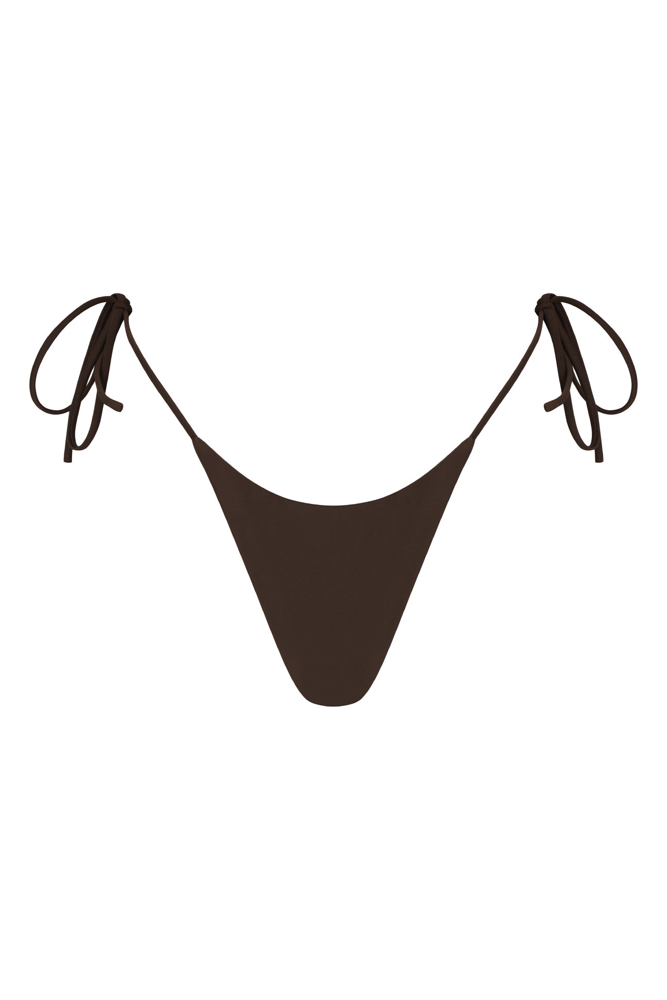 Brown bikini bottom with tie sides on a white background