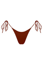 Terracotta bikini bottom with string ties on a white background