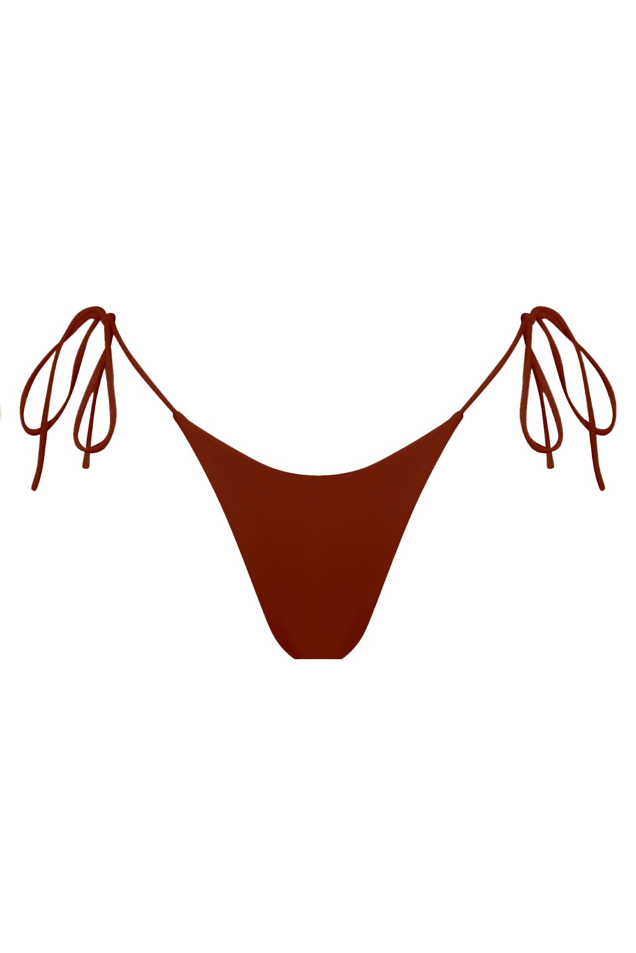 Terracotta bikini bottom with string ties on a white background