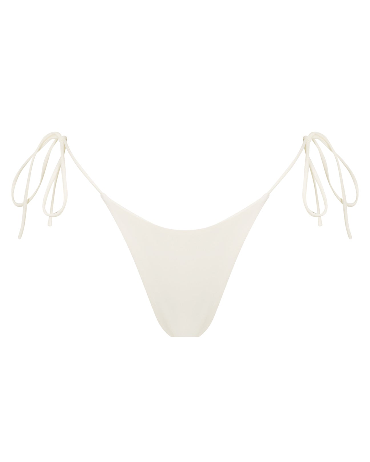 White bikini bottom with string ties on a white background