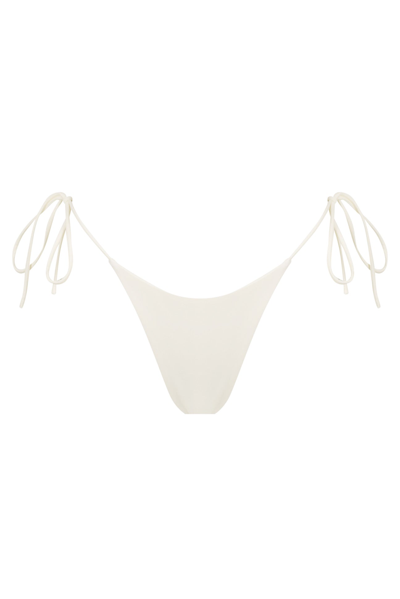 White bikini bottom with string ties on a white background