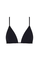 Black triangle bikini top on a white background