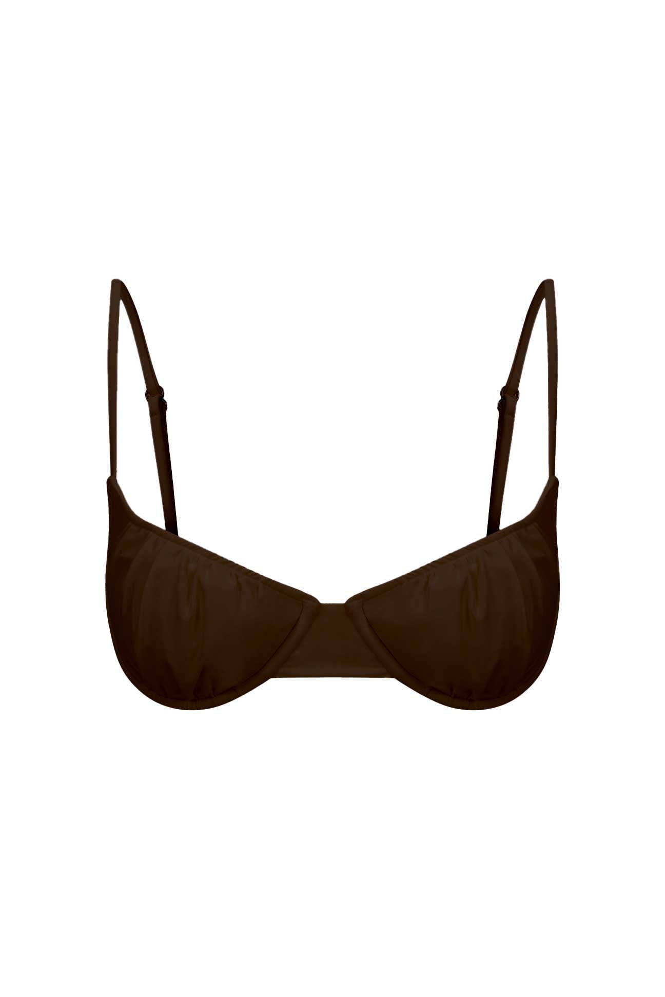 Brown bikini top on a white background