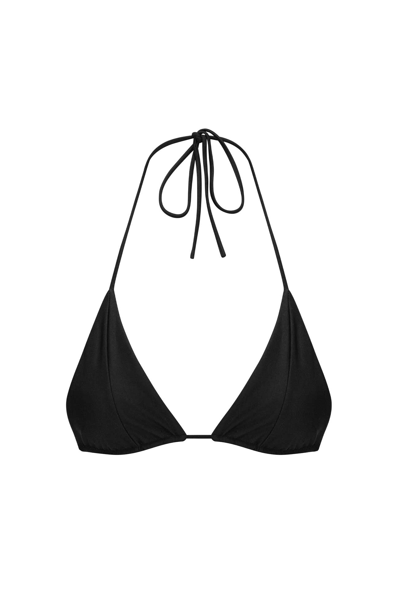 Black triangle bikini top on a white background