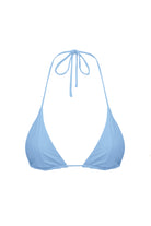 Light blue triangle bikini top on a white background