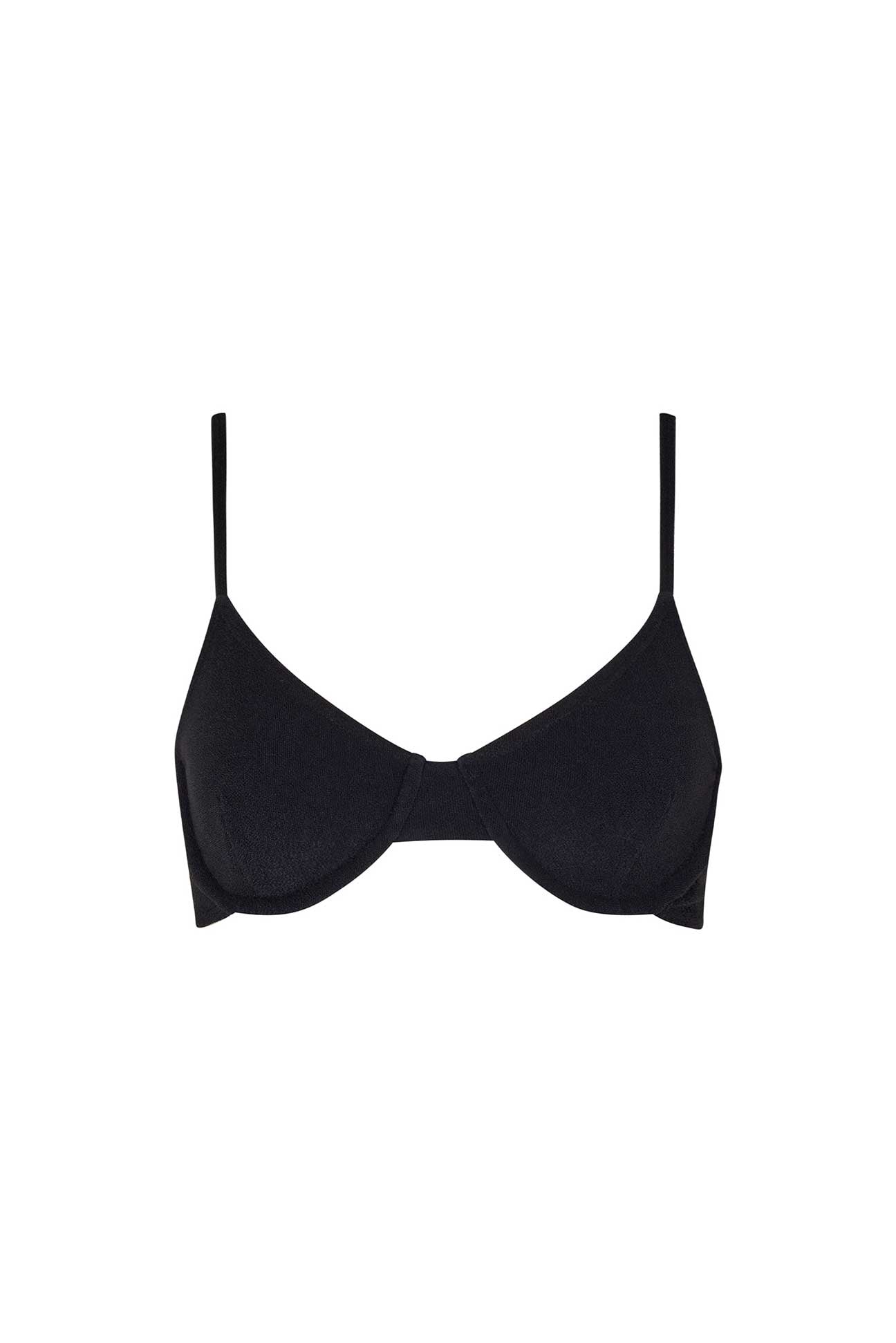 Black bikini top on a white background
