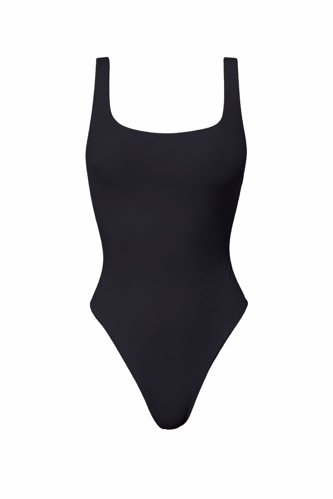 Black one-piece swimsuit on a white background