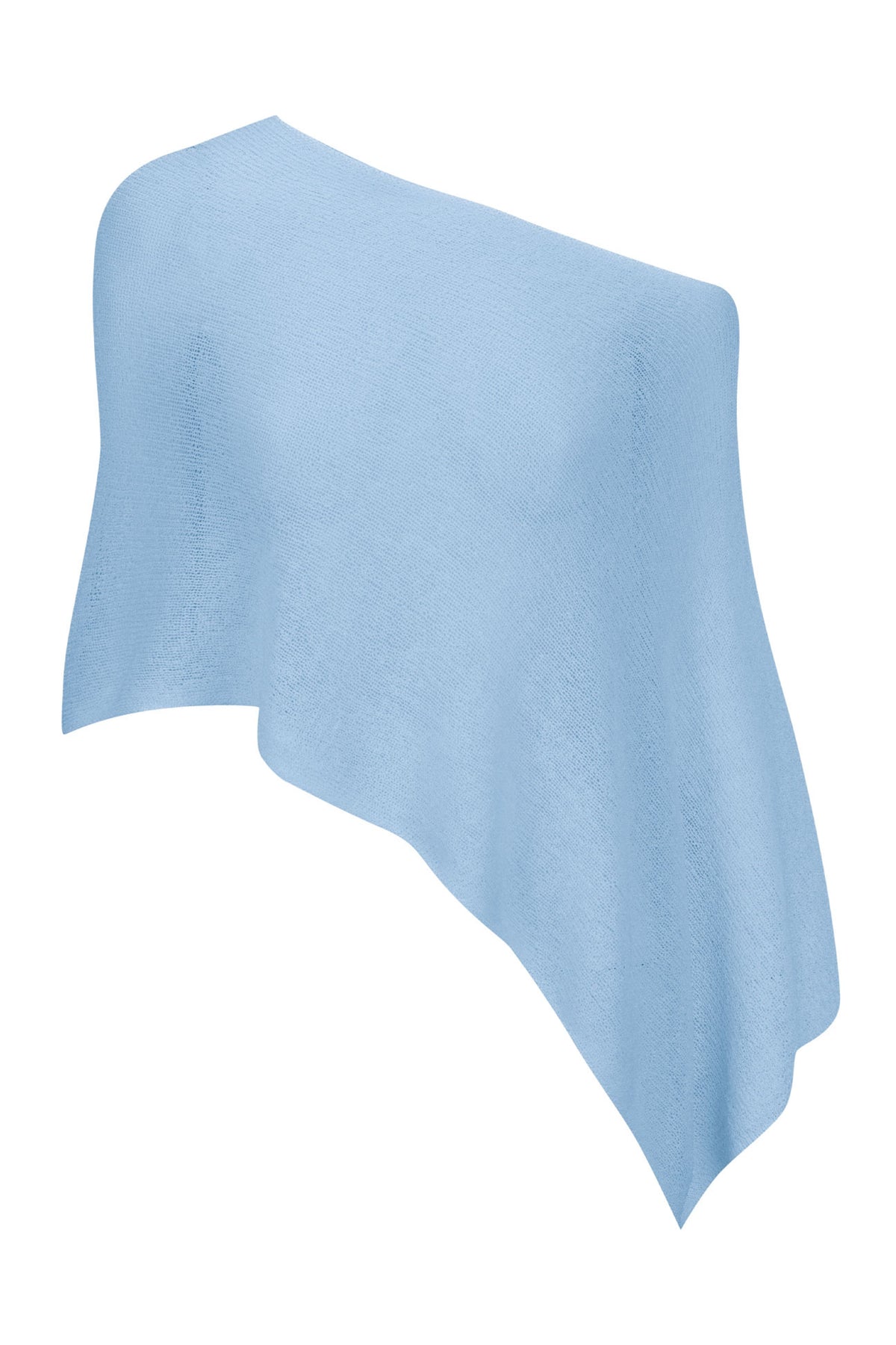 Light blue one-shoulder sweater on a white background
