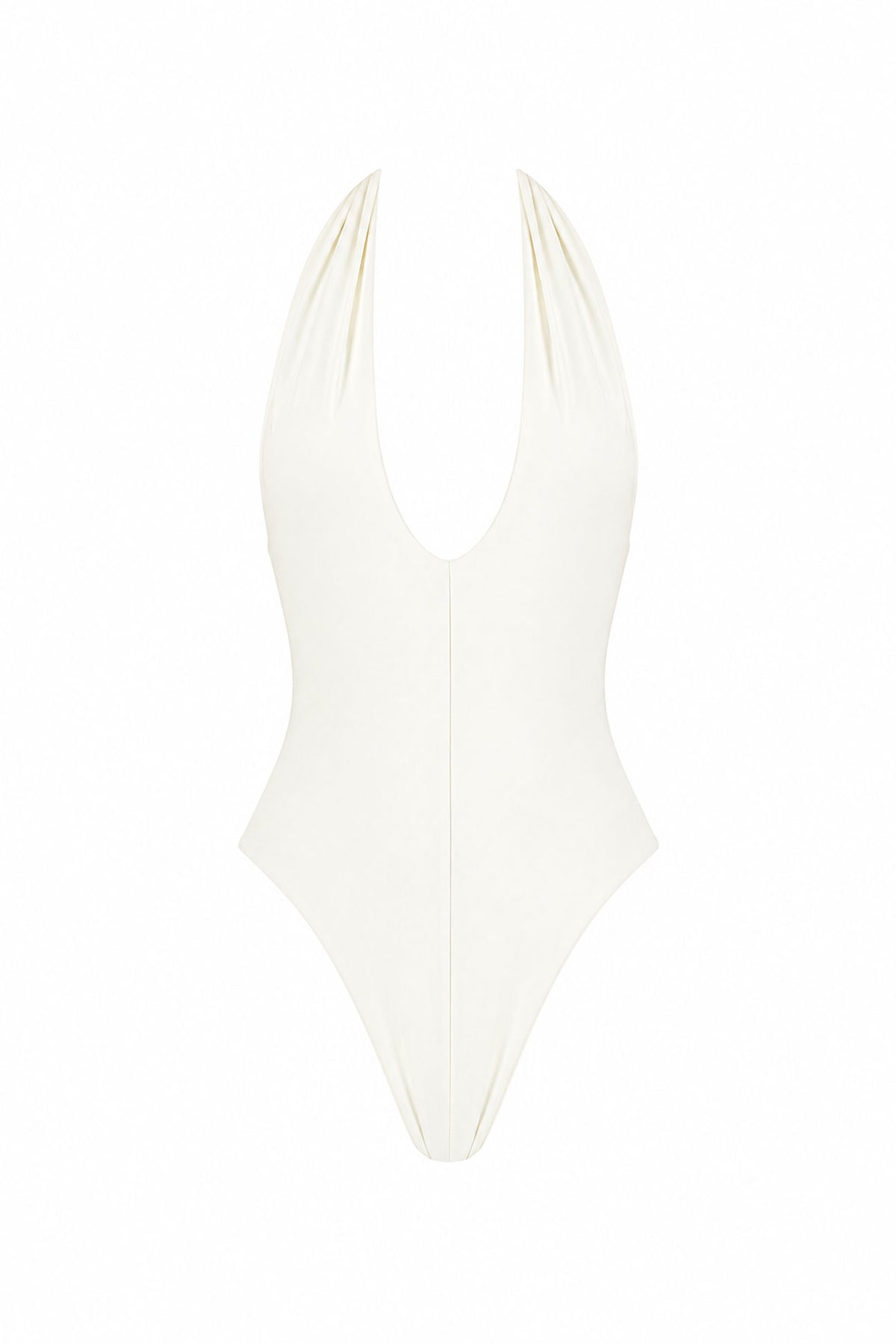 White swimsuit with thin straps on a white background