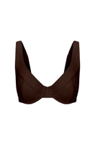 Brown bikini top on a white background