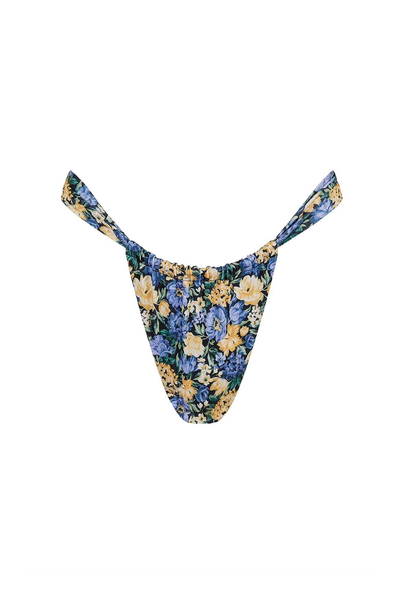 Floral-patterned bikini bottom on a white background