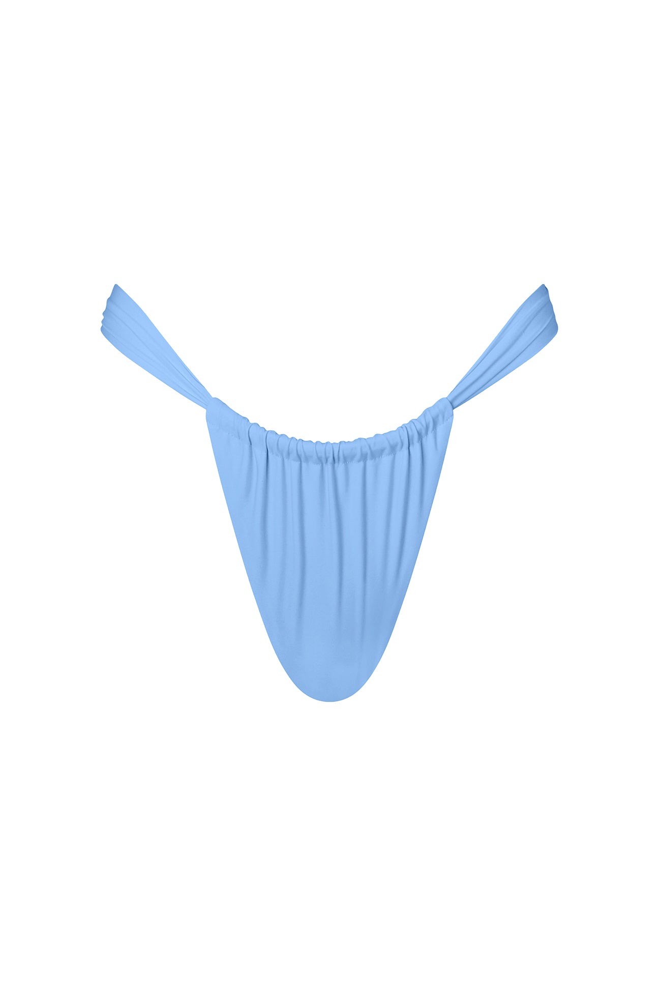 A soft blue bikini bottom with a minimalistic design and adjustable straps.