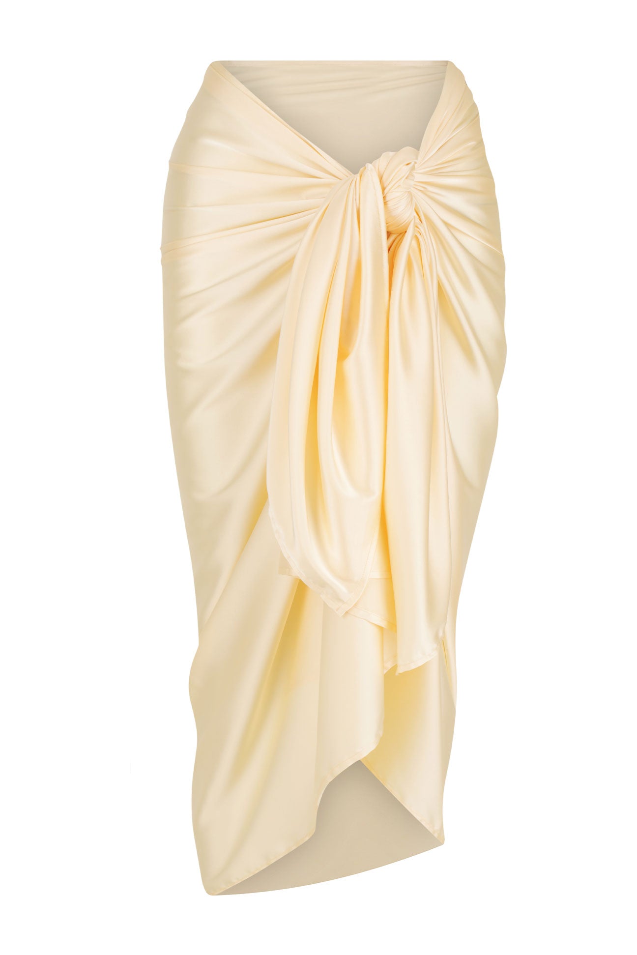 Butter coloured draped skirt on a white background