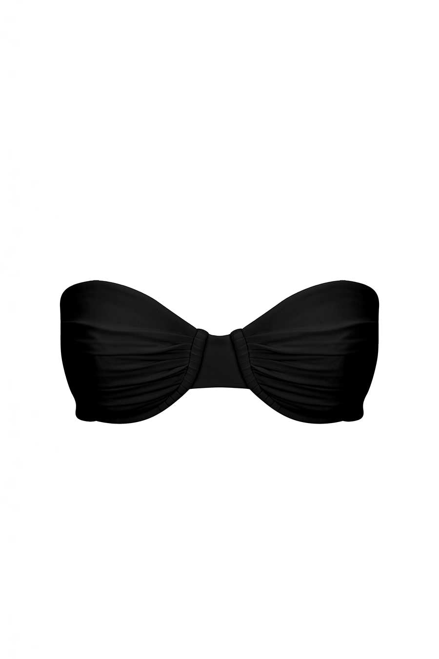 Black bandeau bikini top on a white background