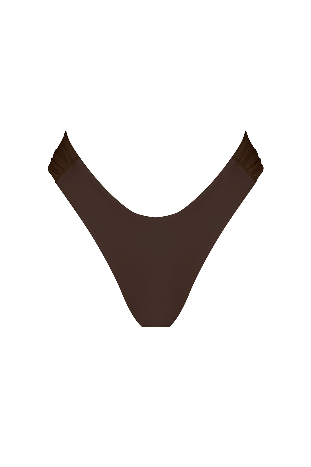 Chocolate brown swimsuit bottom on a white background