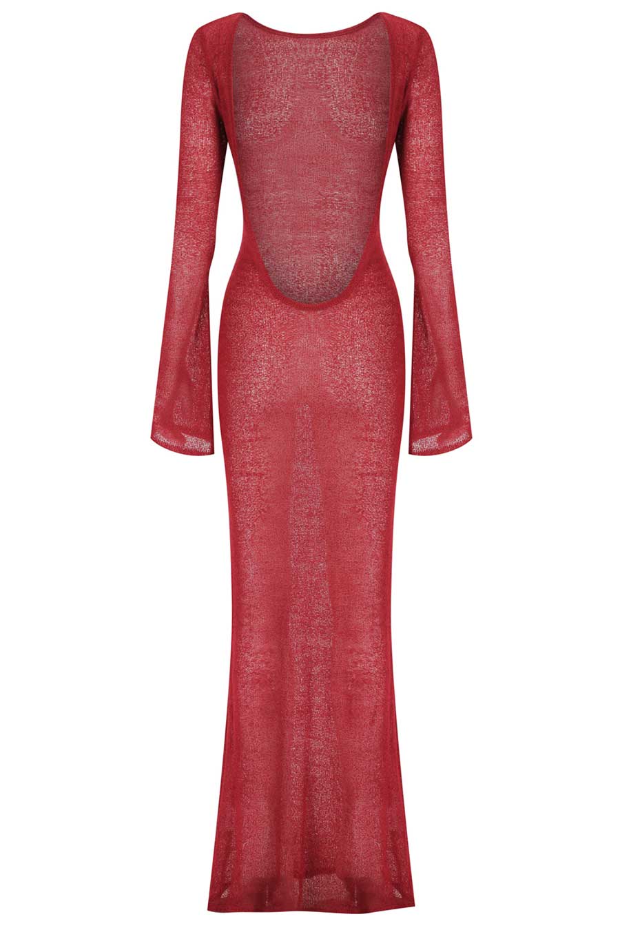Magenta sheer long-sleeve dress on a white background