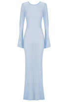 Light blue sheer long-sleeve dress on a white background