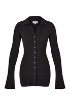 Black cardigan with buttons on a white background