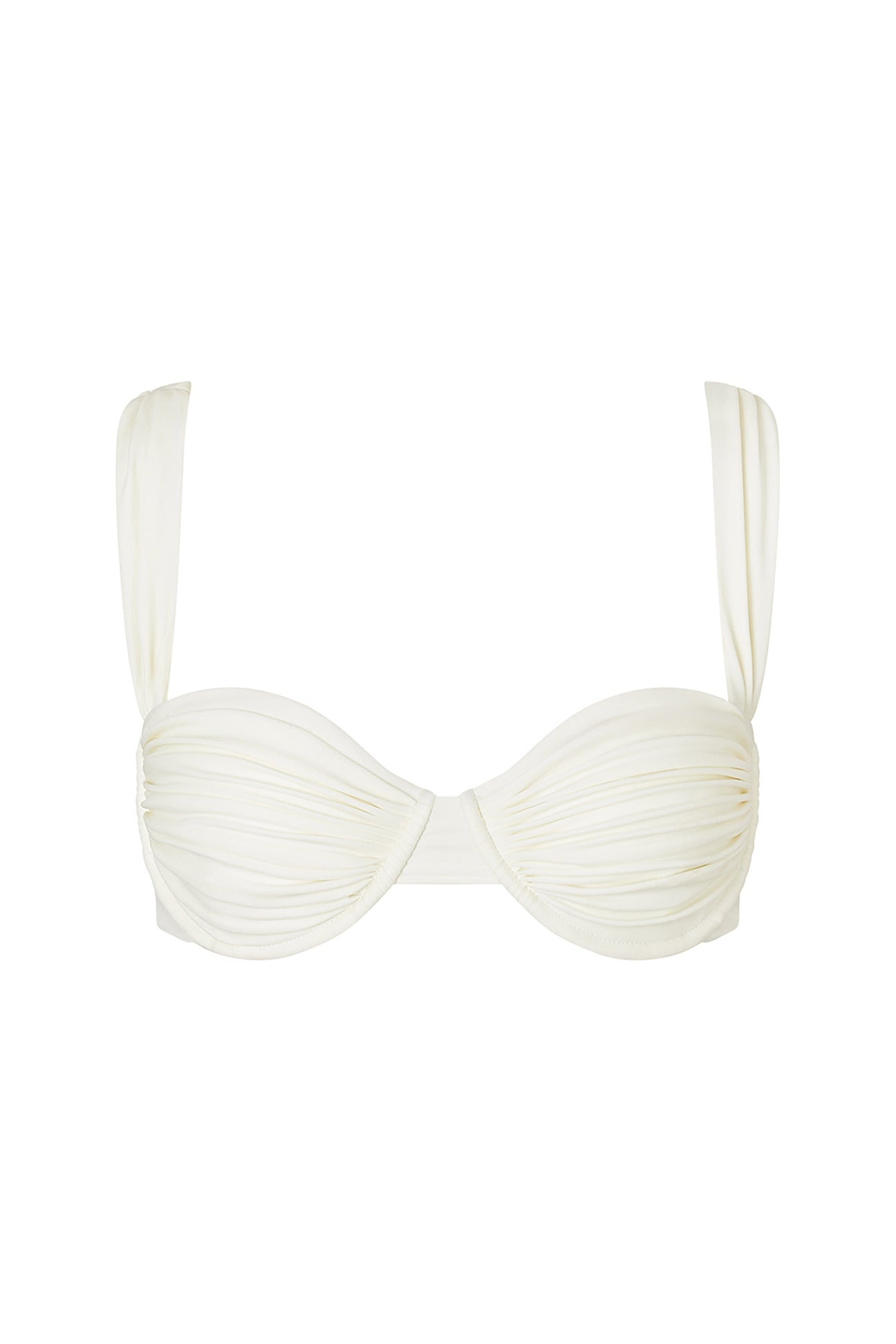 White bikini top with thin straps on a white background