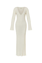 White ribbed dress with long sleeves on a white background