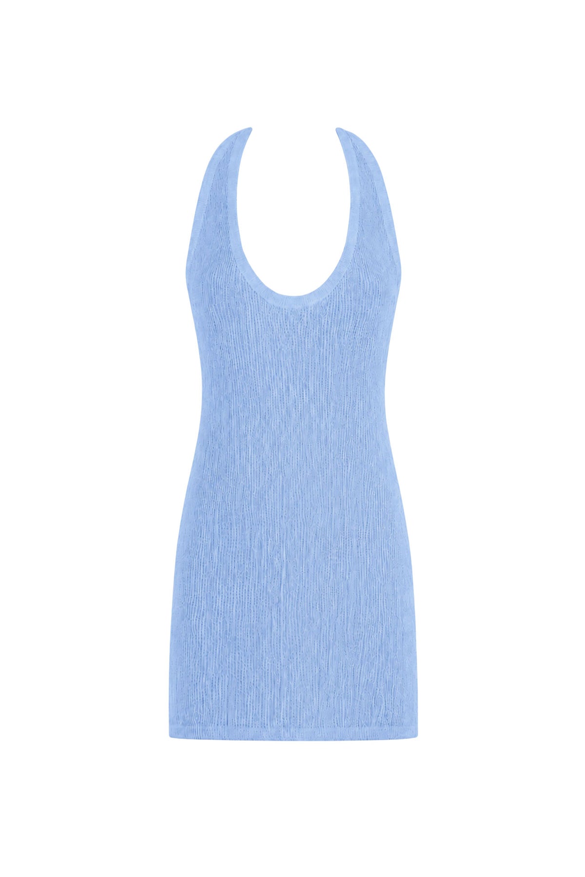 A light blue sleeveless knit tank top with a scoop neckline, displayed on a clean white background.