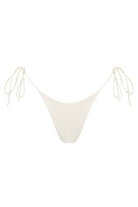 White bikini bottom with string ties on a white background