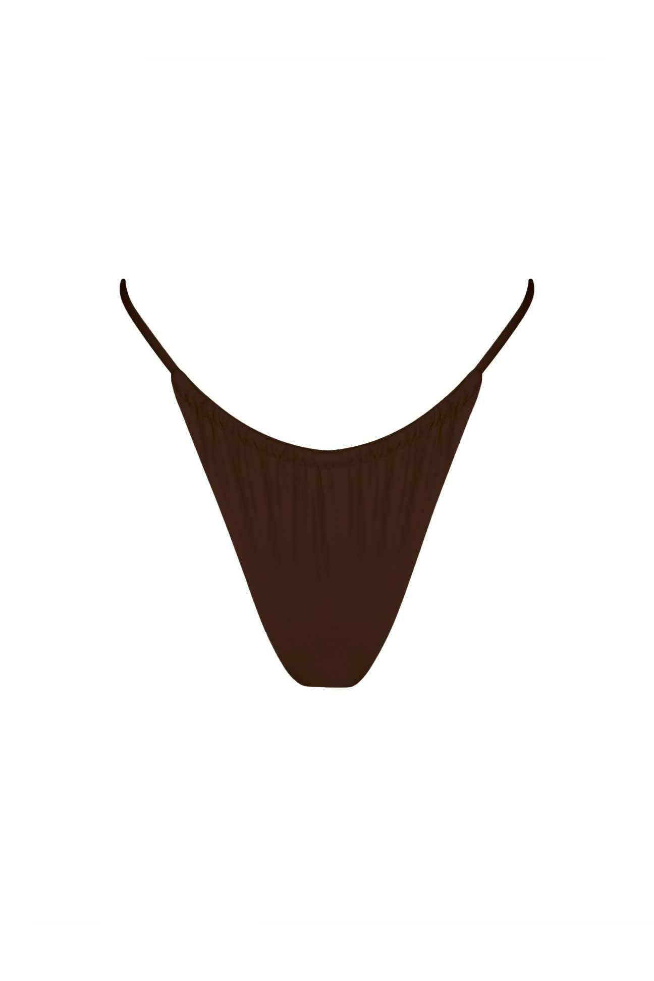 Brown bikini bottom with thin straps on a white background