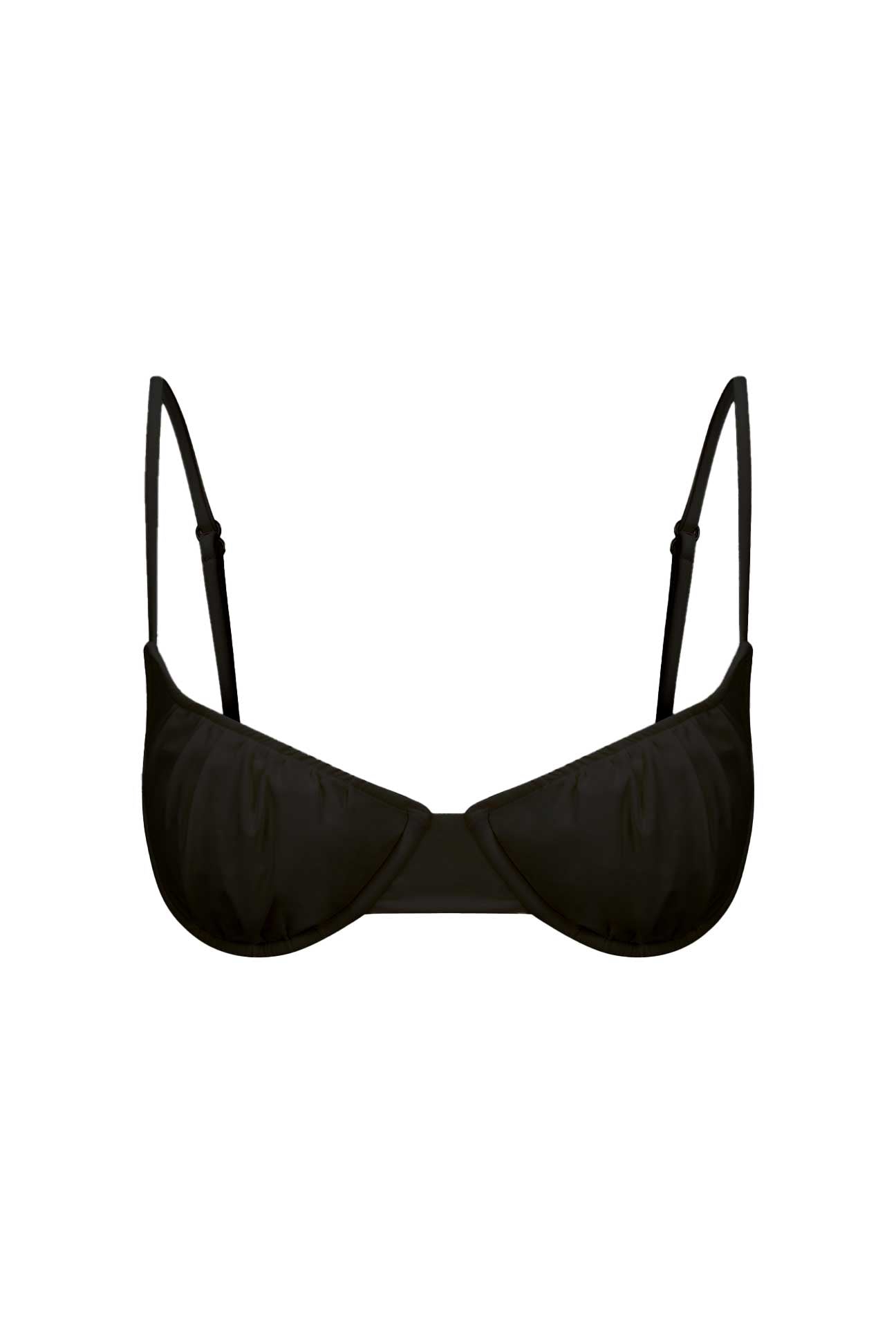 Black bikini top on a white background