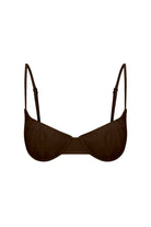 Brown bikini top on a white background