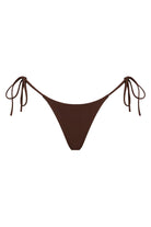 Brown bikini bottom with tie sides on a white background