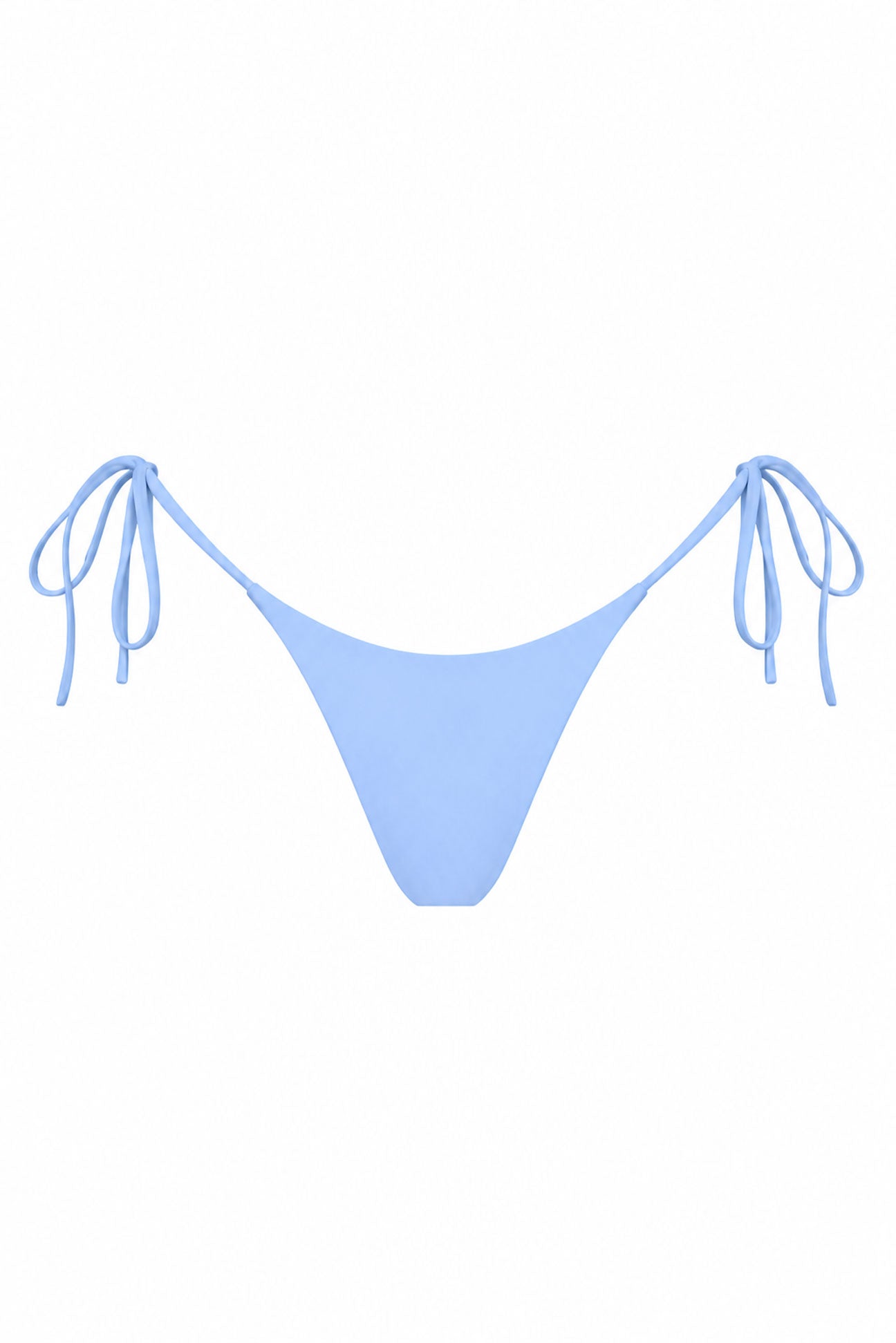 Blue bikini bottom with tie sides on a white background