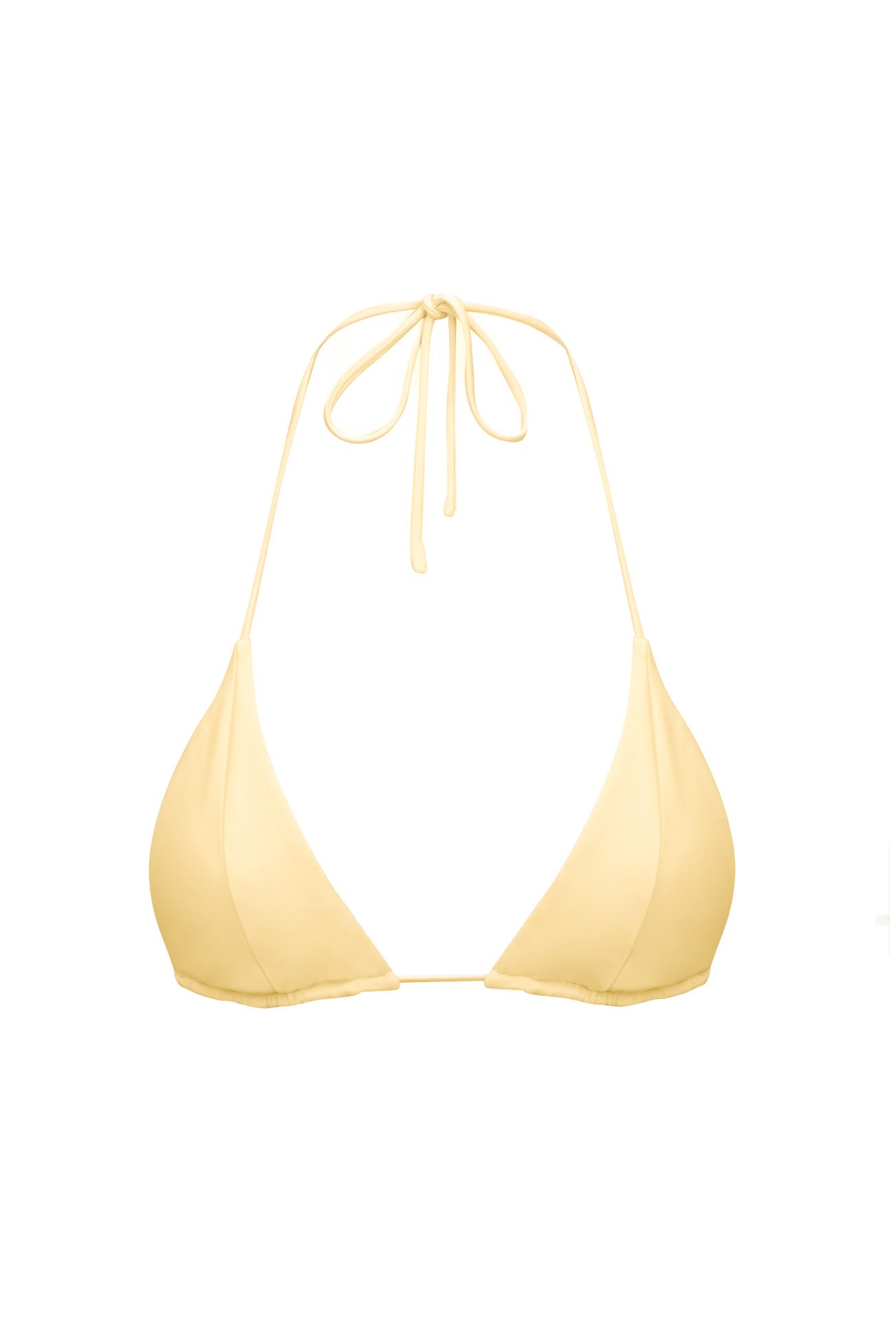 Yellow triangle bikini top on a white background