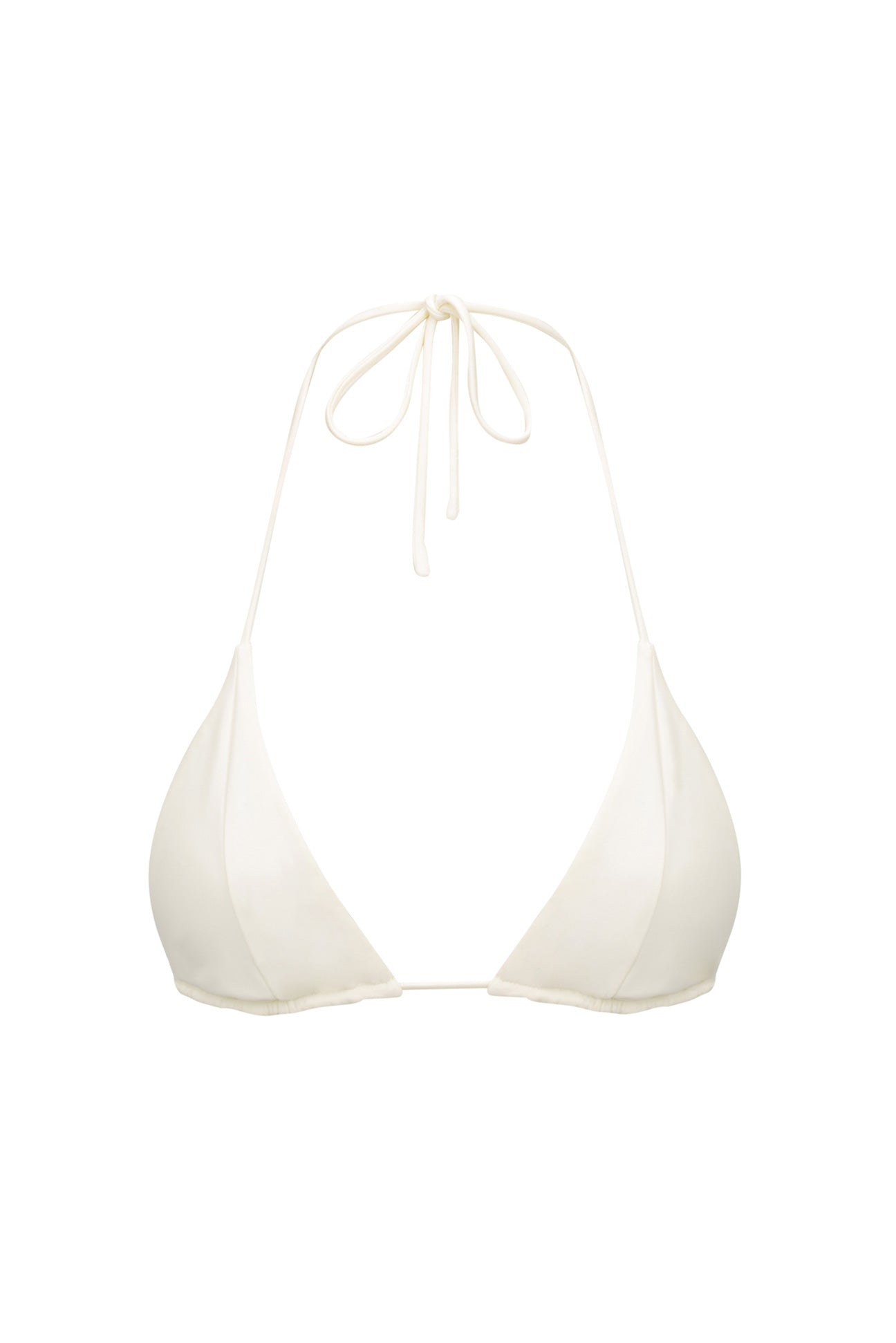 White bikini top with thin straps on a white background