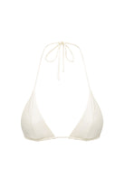 White bikini top with thin straps on a white background