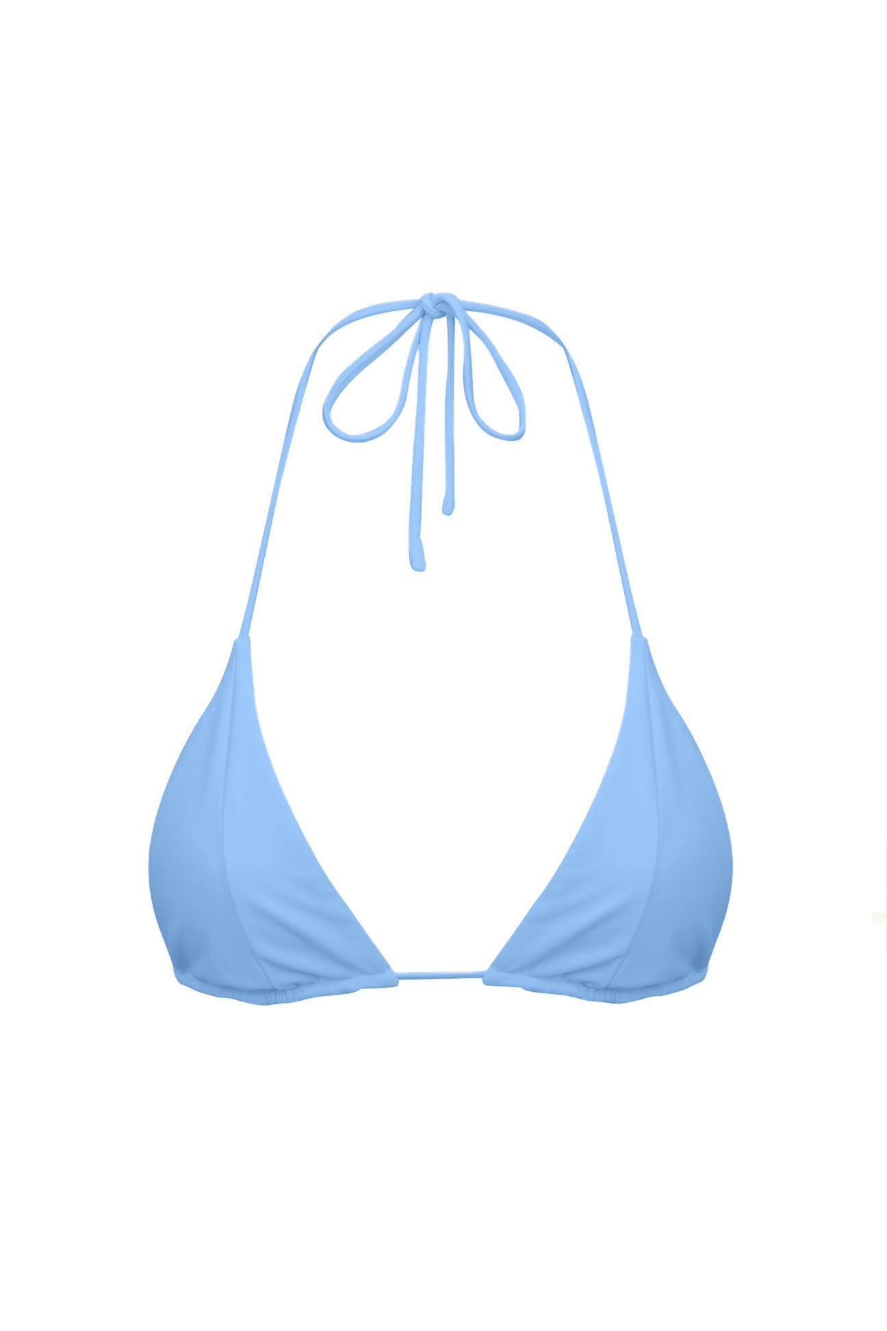 Light blue triangle bikini top on a white background