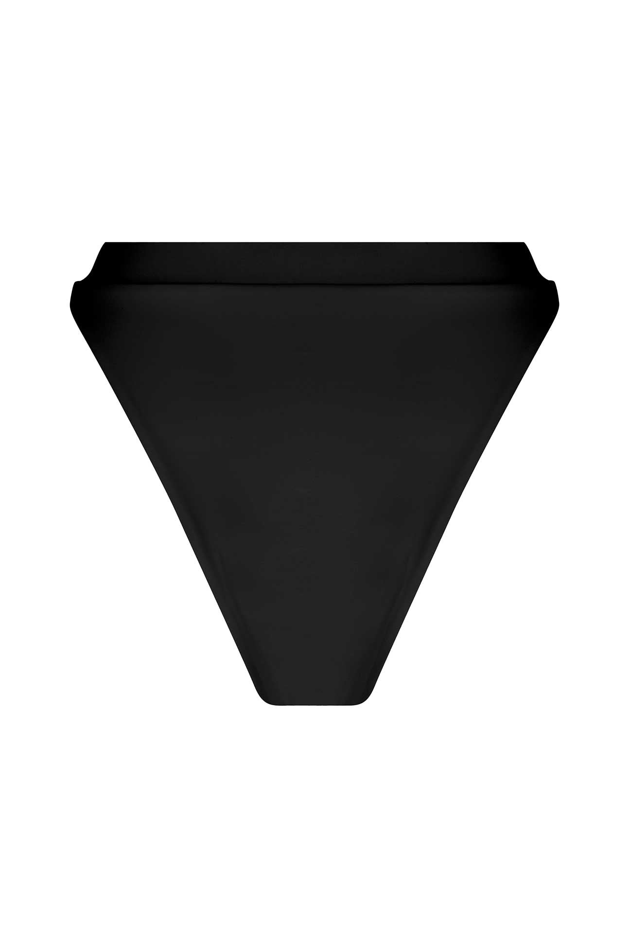 Black triangular bikini bottom on a white background