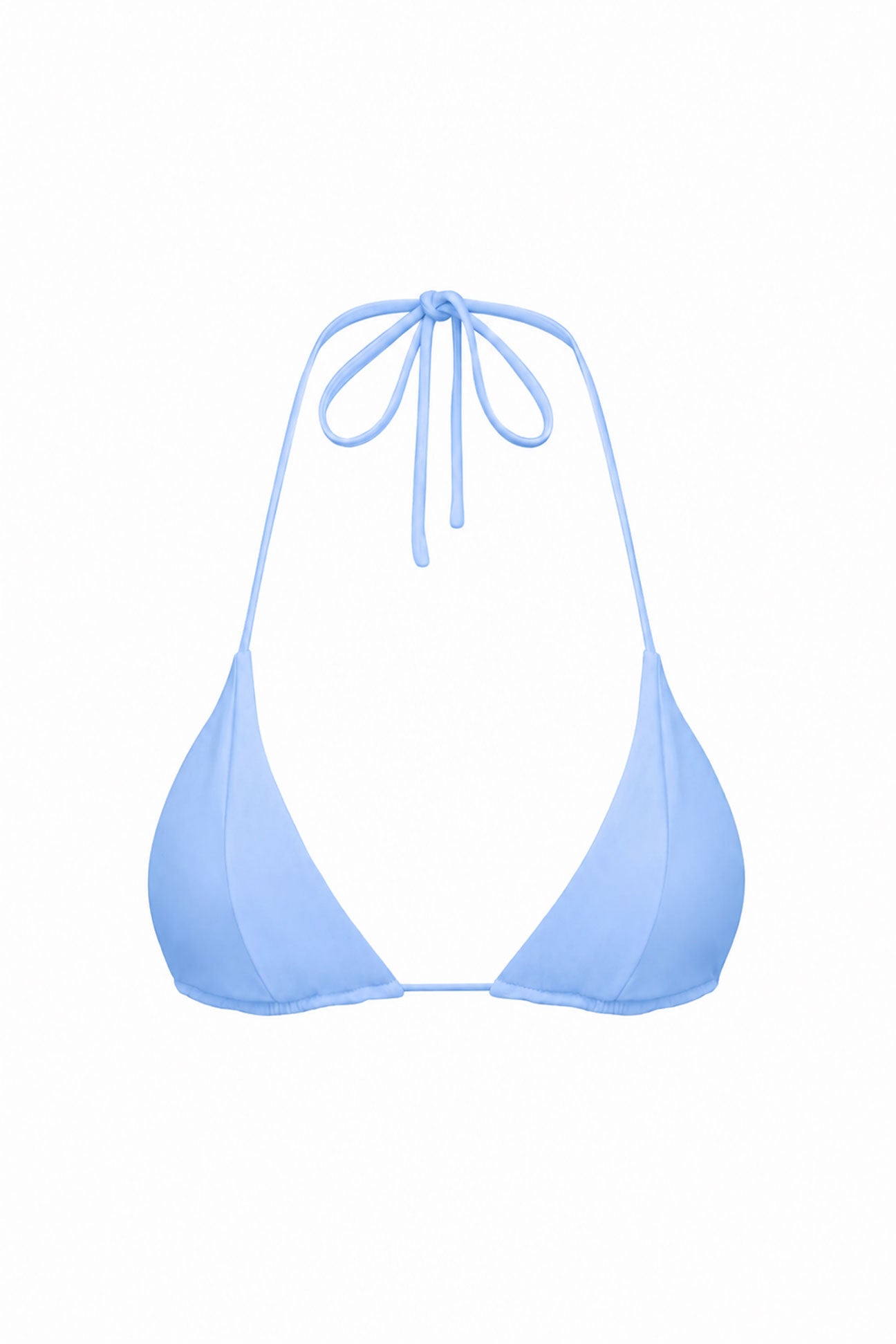 Light blue triangle bikini top on a white background