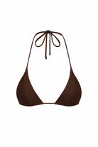 Brown triangle bikini top on a white background