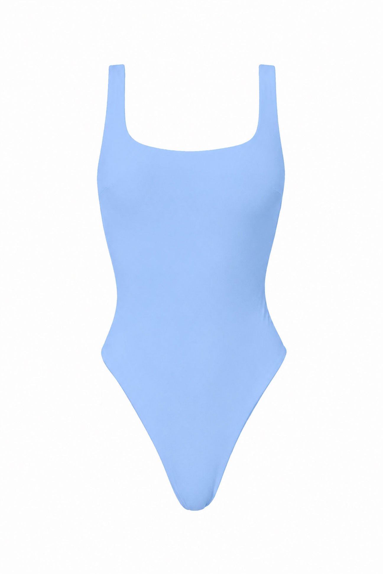 Light blue one-piece swimsuit on a white background
