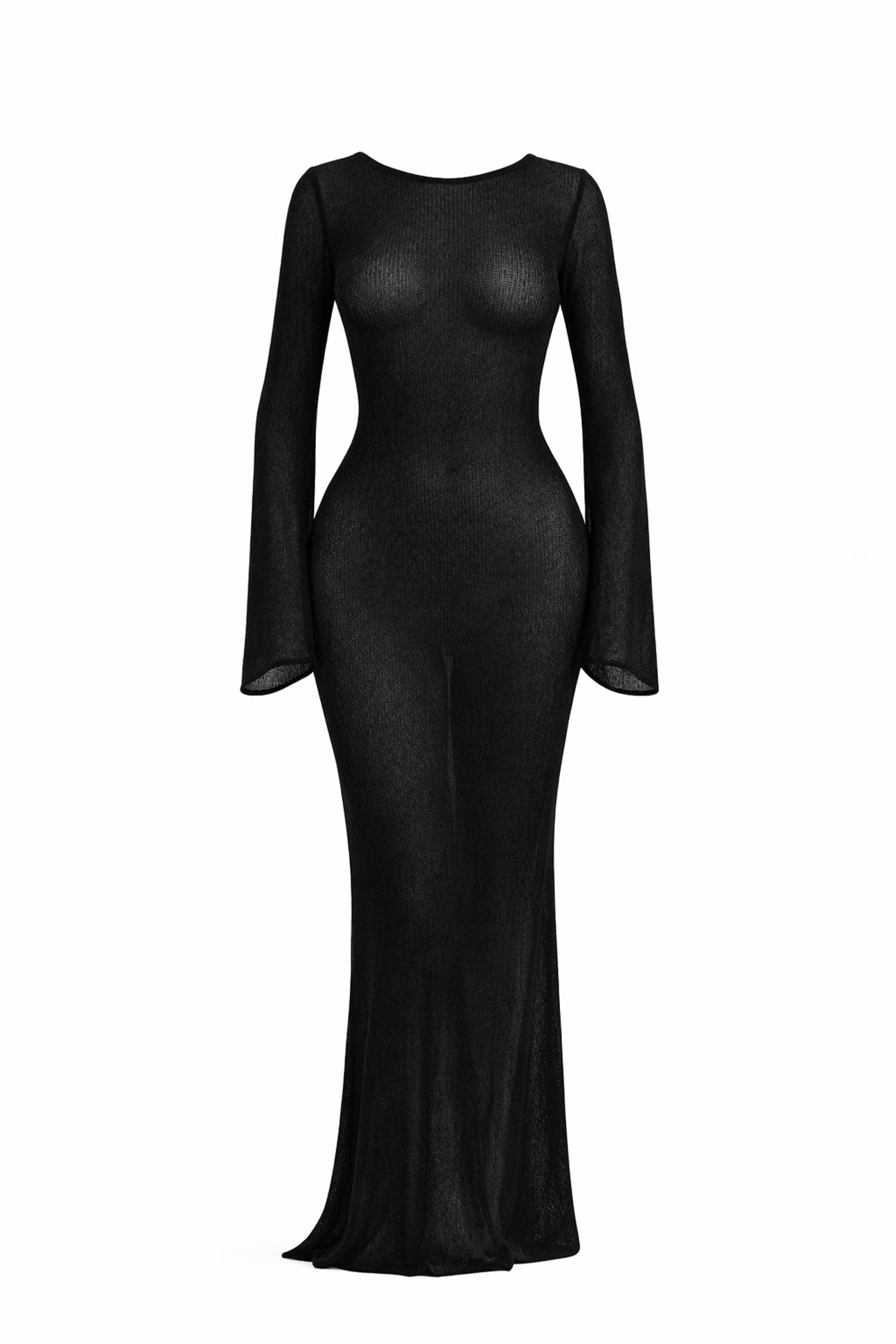 Black dress with long sleeves on a white background