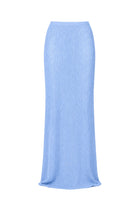 A light blue knit maxi skirt shown flat against a solid white background.