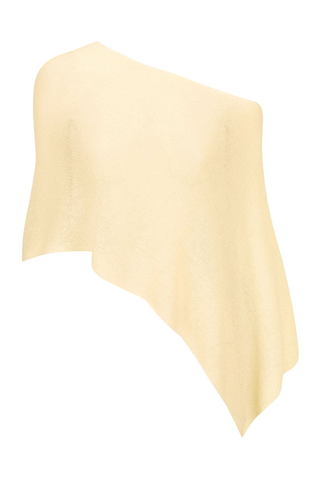 Butter yellow knit poncho on a white background