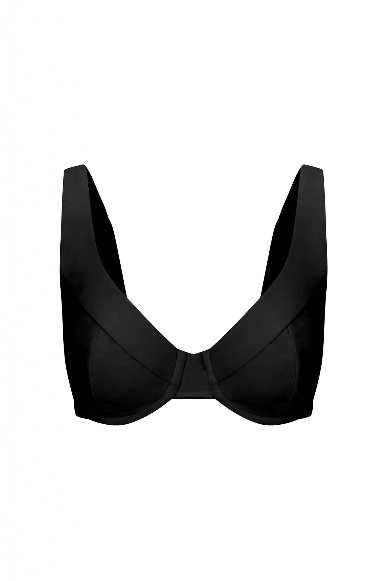 Black bikini top on a white background