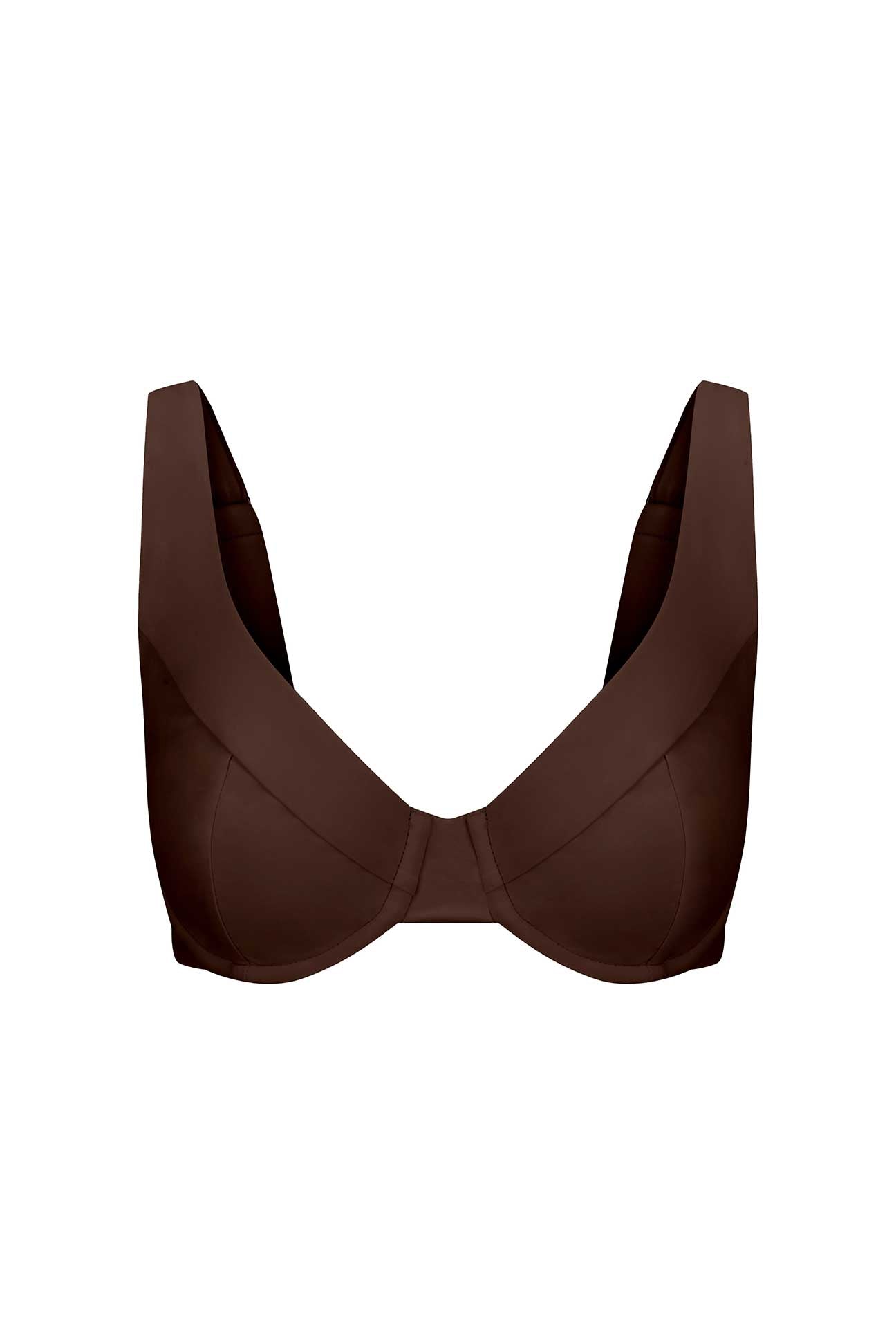 Brown bikini top on a white background