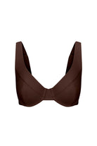 Brown bikini top on a white background