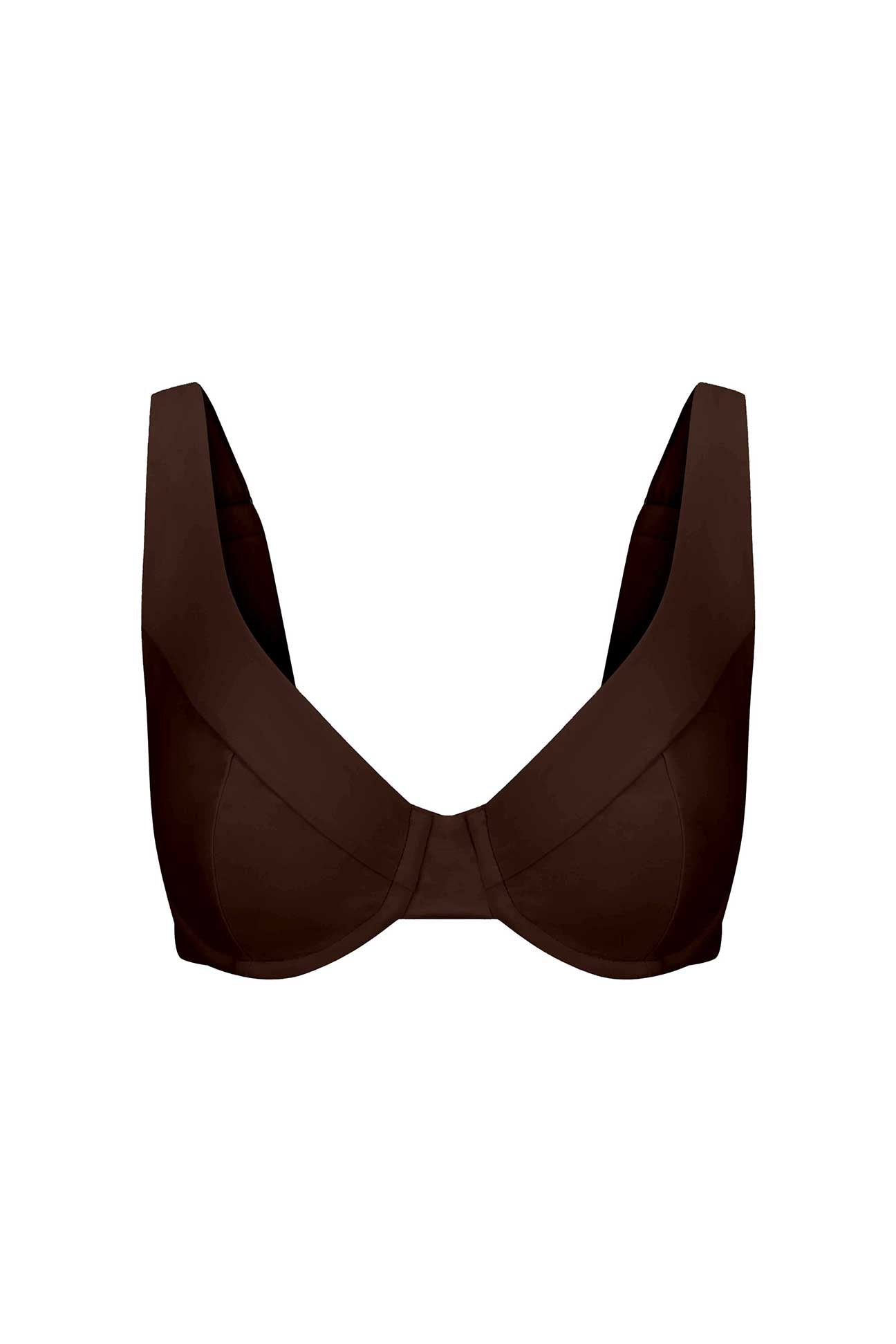 Brown bikini top on a white background